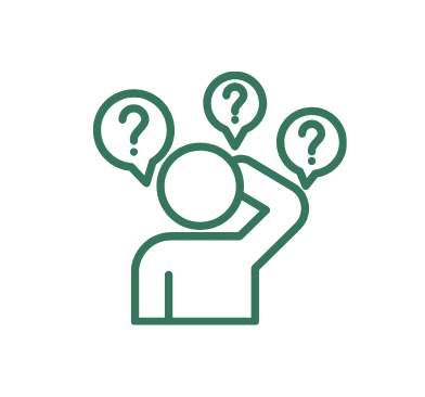 A green icon of a person looking confused, scratching their head with question marks floating above, representing user confusion and misunderstanding during usability testing.