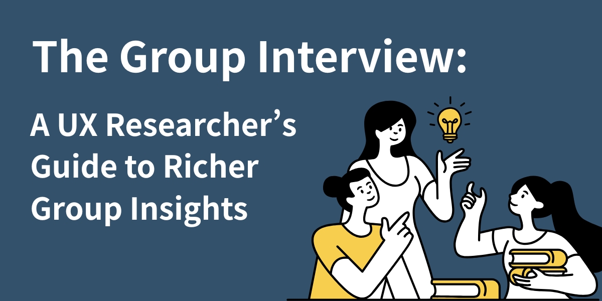 An illustration of three women collaborating during a group interview. One woman shares an idea, symbolized by a lightbulb above her head, while the others listen attentively.