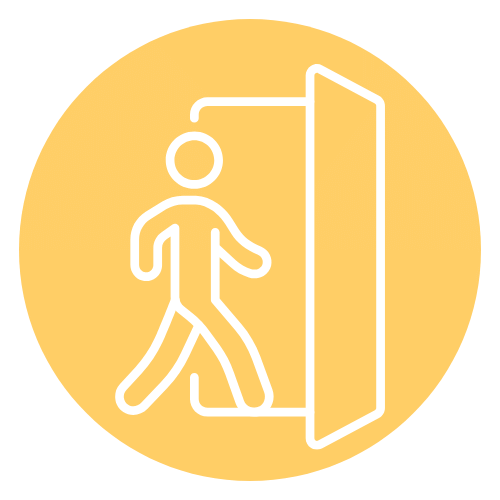 An icon of a person walking through a doorway, symbolizing the value Gen Z places on interruptible experiences and the ability to leave a social event without penalty.